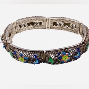 Exquisite Antique Chinese Export Silver Filigree Enamel Bracelet
